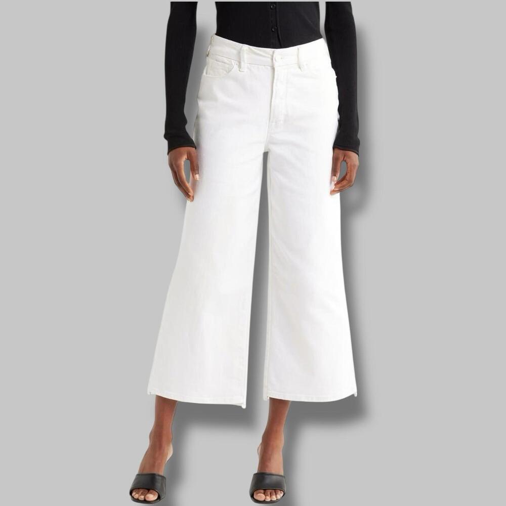 Good American Jeans 22 White Good Waist Palazzo Wide Leg Cropped Scandi Coastal